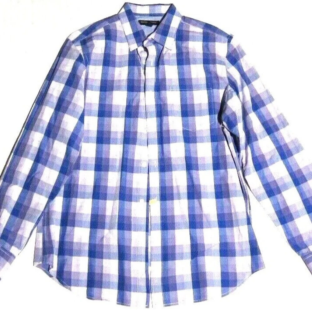 Banana Republic Soft Wash Gingham Plaid Button Down Shirt Blue Purple sz M